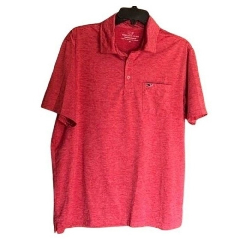 Vineyard Vines Polo Mens Medium Performance Red Heathered Pocket Short Sleeve